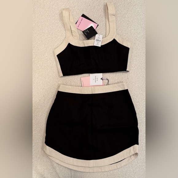 Avec Les Filles Two-Tone Black and Cream Skirt Set - Picture 1 of 2